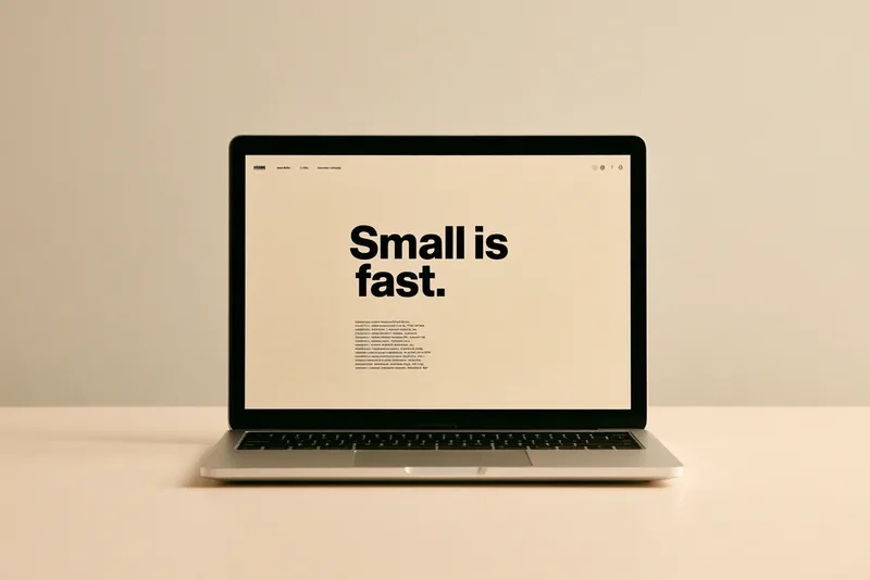 The Lightweight Index — a text-only website on a laptop, with the headline Small is fast.