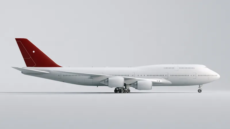 Project Super Jumbo — livery study: a clay-white 3D model with only the tail painted vermilion