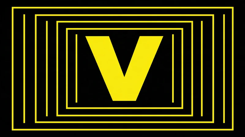 Vela — the mark's reveal shown all at once: a yellow V on black with frame outlines nested around it